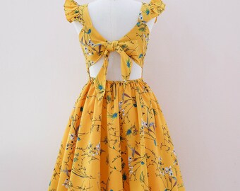 Vintage Yellow Floral Dress
